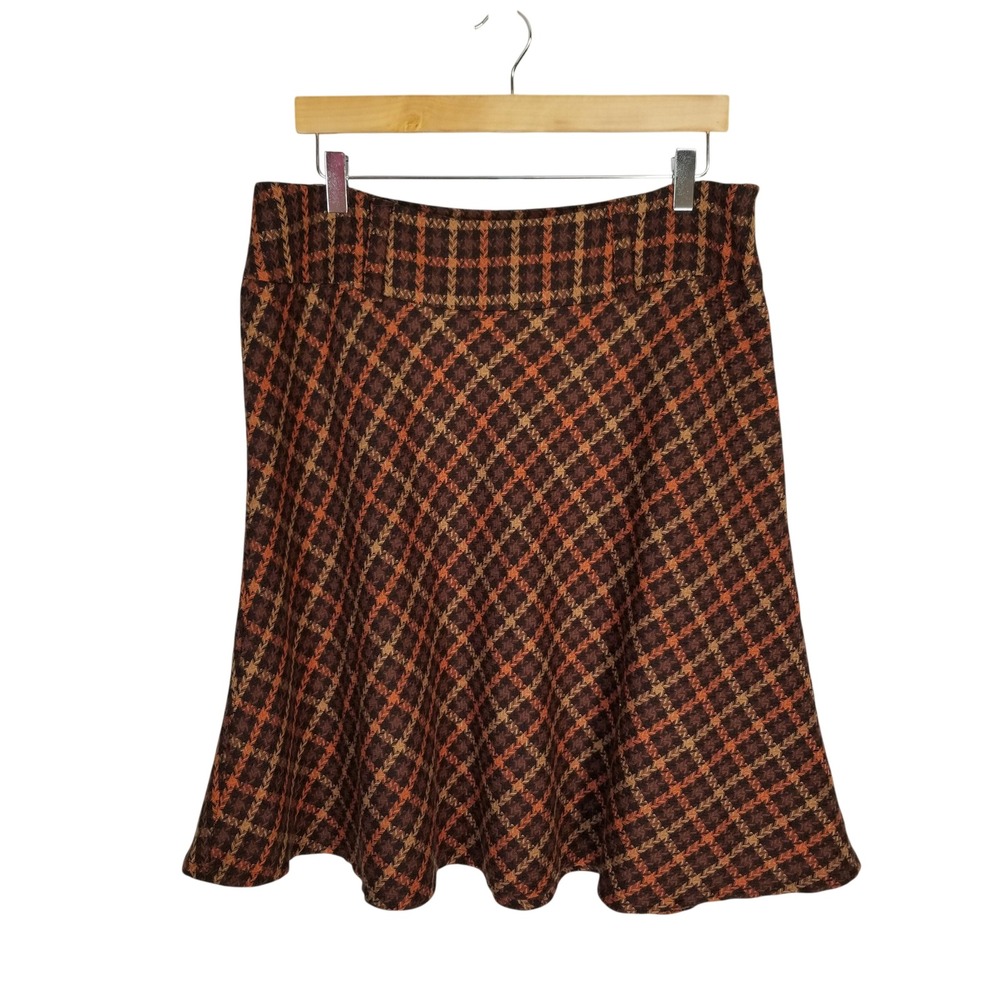 Cato Womens Brown Plaid A-Line Skirt Size 14‎ Side Zip Lined Knee Length 70s Y2K